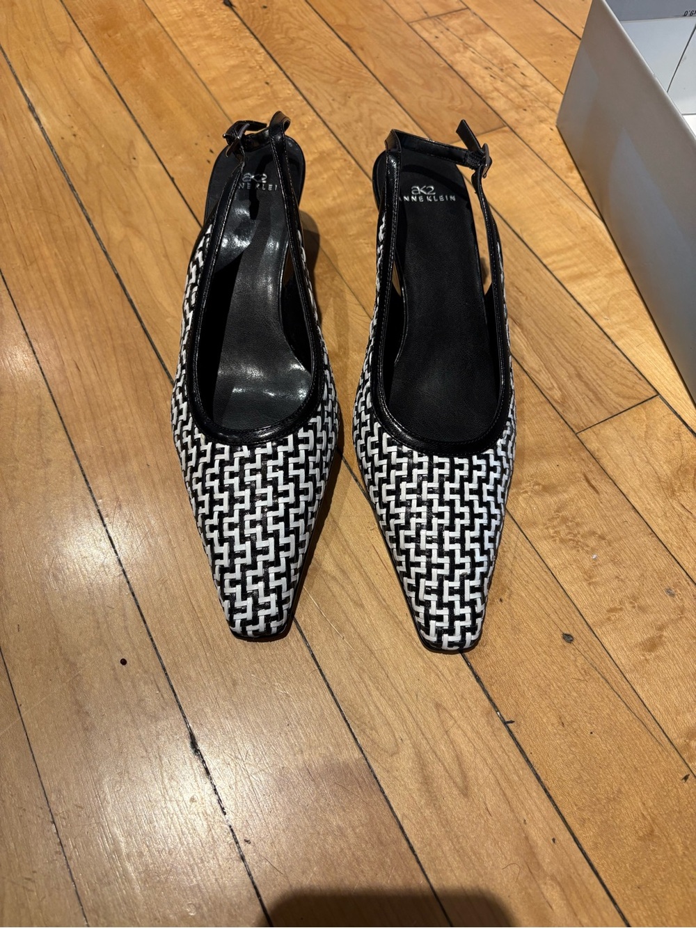 Anne Klein Black and White Patterned Slingback Heels